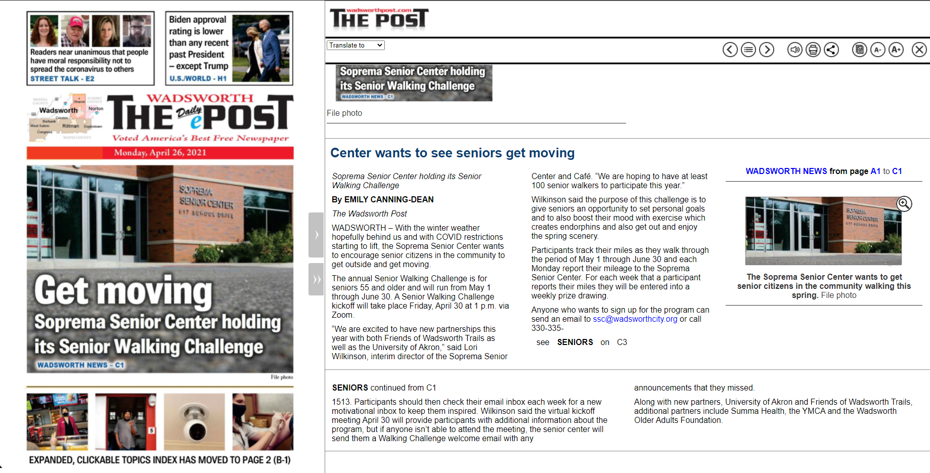 Spring Walking Challenge Wadsworth Post Article Opens in new window