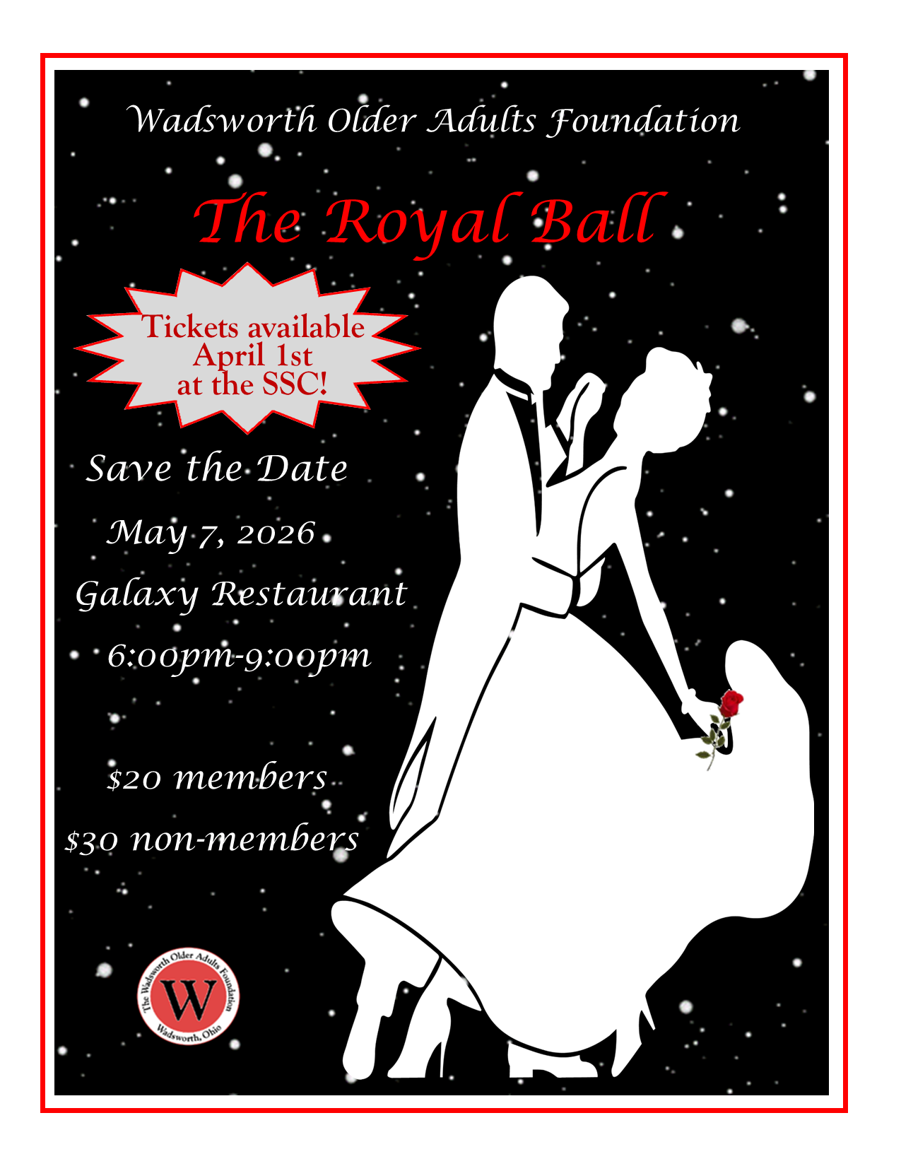 2026 Royal Ball - Newsletter Save the Date with ticket sales starburst Flyer - FINAL